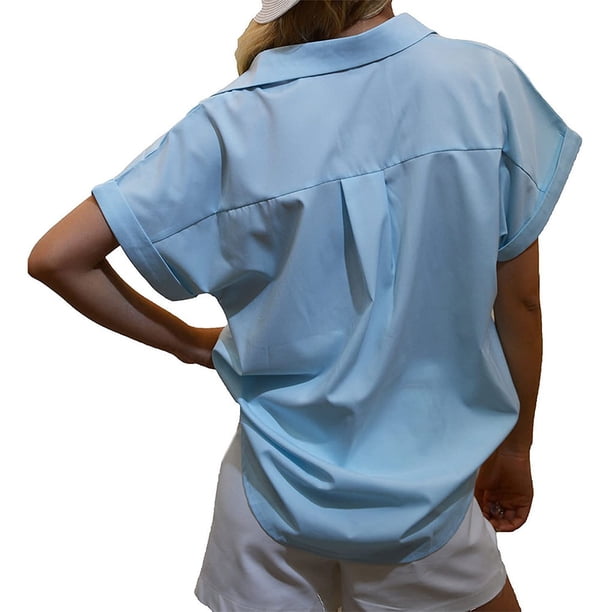 Minnieouse Camisa de mujer Blusa de manga corta con bolsillo Oficina Dama Transpirable Verano Top Ropa estética Accesorios Negro S Prendas para la parte del cuerpo Azul claro L Minnieouse AP010575-23