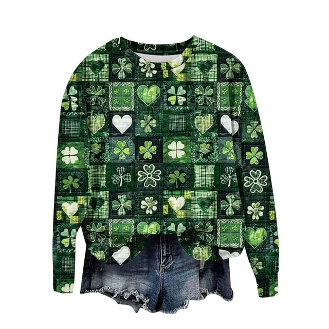 Penkiiy Chandail Ample à Manches Longues pour Femmes, Col Rond, Fête de la Saint-Patrick, Multicolore