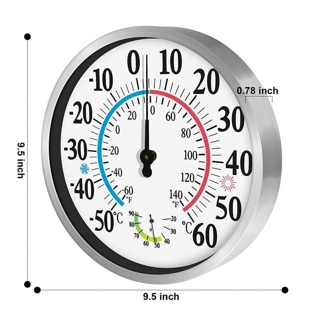 Thermomètre extérieur 12 à grands chiffres - Thermomètre hygromètre  intérieur extérieur sans fil 2 en 1, thermomètre mural hygromètre 
