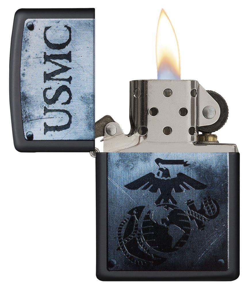 Zippo USMC Logo Black Matte Pocket Lighter