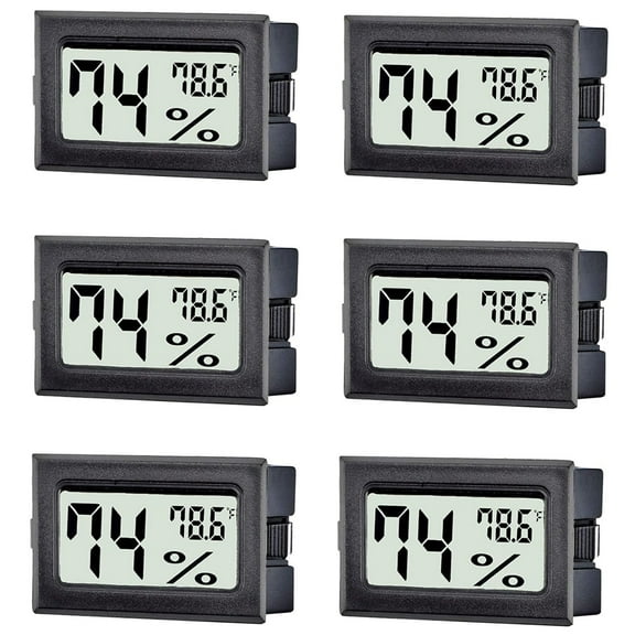 6 Pack Mini Hygrometer,Indoor Humidity Meter,1.9x2.9x0.65In Black Hygrometer Monitor Fahrenheit,Gauge Thermometer for Garden,Cellar,Fridge,Closet