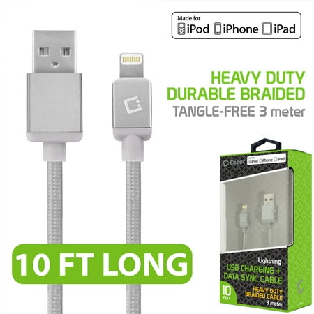 Cellet Premium Lightning 8 Pin Data Sync Cable, Apple MFI Certified Heavy Duty Nylon Braided 10ft. (3m) USB Charging/Data Sync Cable for Apple iPhones, iPads and other Lightning Enabled (Best Braided Lightning Cable)