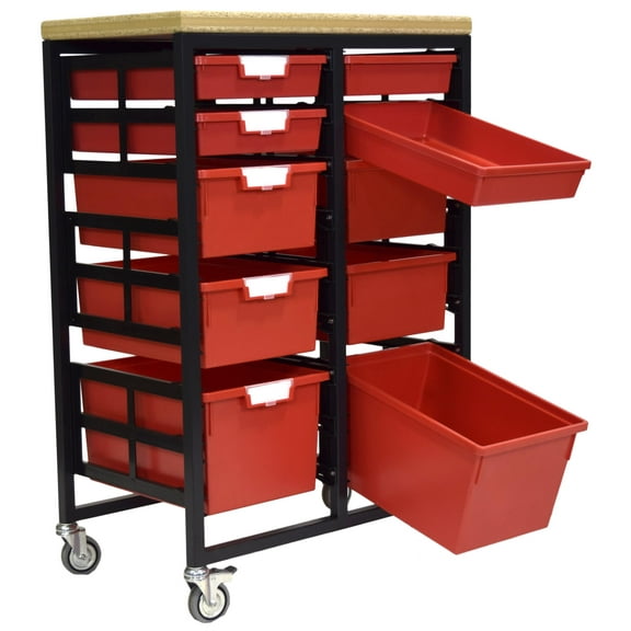 Mobile Workbench Storage Station w/Wood Top -10 StorSystem Trays-Red
