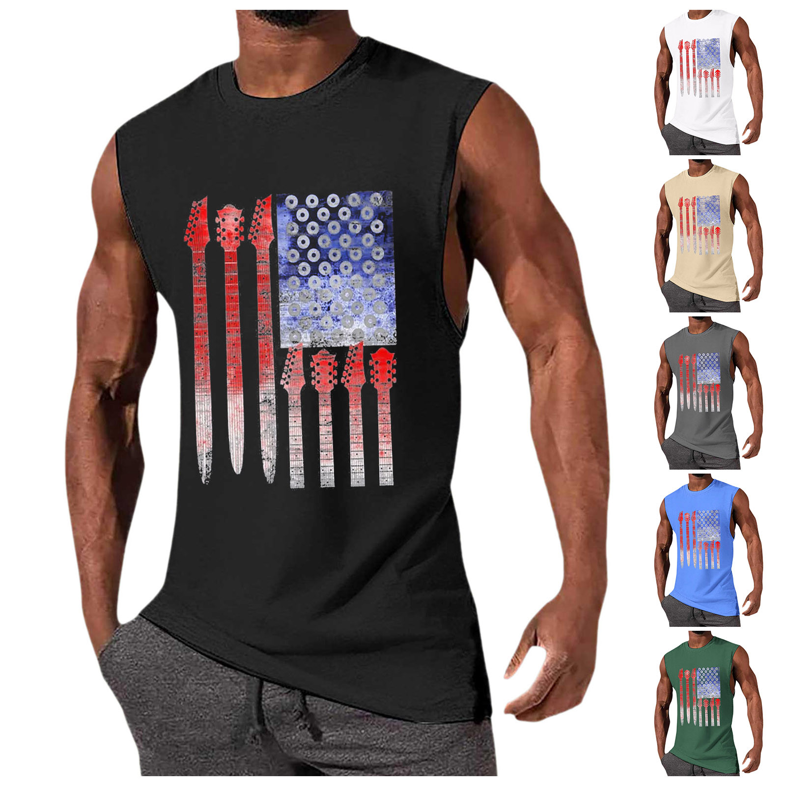 Pepeey Mens Patriotic Tanks, White Tank Top Sleeveless T Shirt Men ...