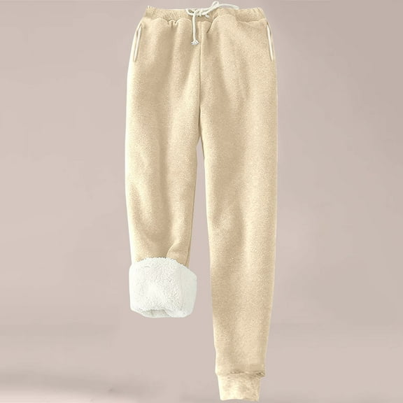 Petite Sweatpants for Women Women's Warm Lined Athletic Sweatpants High Waisted Jogger Pants Fleece Lined Winter Thicken Outdoor Long Pants Fleece Lined Pants Women Beige L
