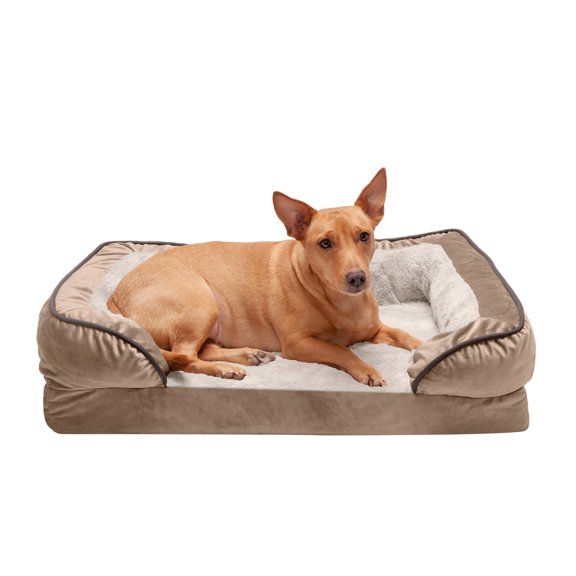 FurHaven Pet Products Velvet Waves Perfect Comfort Orthopedic Sofa-Style Pet Bed for Dogs & Cats - Brownstone, Medium