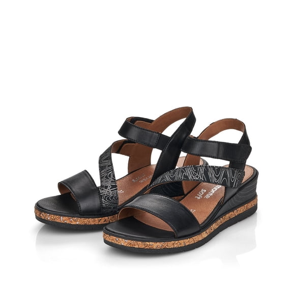Remonte Women's D3054-02 Jerilyn Black Wedge Heel Dual Adjustable Strap Sandals, Size EU 38