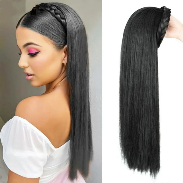 Fiudx Peluca Postiza, Trenza Ligera, Media Peluca Transpirable, Cobertura Natural, Ideal para Fiestas y Bodas, Accesorio de Moda para Mujer, Material Suave y Brillante.