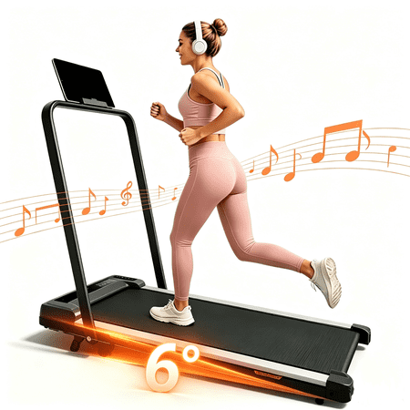 Walking Pad Treadmill with Handle Bar & Adjustable Incline, Foldable Portable Treadmills for Home Office, Quiet Under Desk Treadmill, 265 LBS Capacity, Black