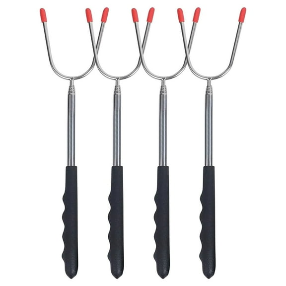 LYINGF 4 PCS Marshmallow Roasting Sticks with Cloth Bag, Telescoping Smores Sticks for Open Fire Pit,Long Marshmallow Toasting Barbecue Forks Skewers for Campfire Camping Hotdog Hot Dog Grill