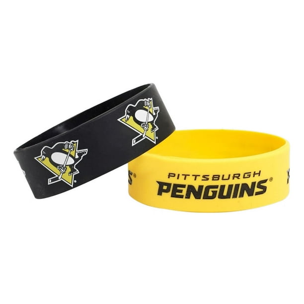 NHL Pittsburgh Penguins Bracelet en Caoutchouc avec Logo de l'Équipe Sportive - Lot de 2