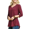 thumbnail image 2 of Doublju Women's Long Sleeve Banded V-Neck Top T-shirt (Plus Size Available), 2 of 2