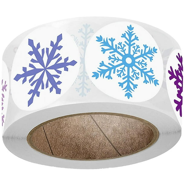 Stickers Adhesivos FrostFlakes 9Pzas 9x50 Etiquetas Copos de Nieve Ø2.5cm 8 Diseños Papel Adhesivo Mate Multicolor.