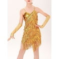 thumbnail image 2 of ranrann Kids Girls Sequins Latin Salsa Tango Ballet Tassel Dress Themed Party Performance Competition Gold 3-6, 2 of 5