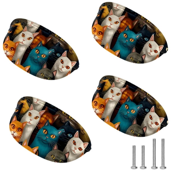 4 PCS Cabinet Cup Pull Cartoon Cat Drawer Handles with Screws for Cabinet Dresser Kitchen Home Hardware Decor