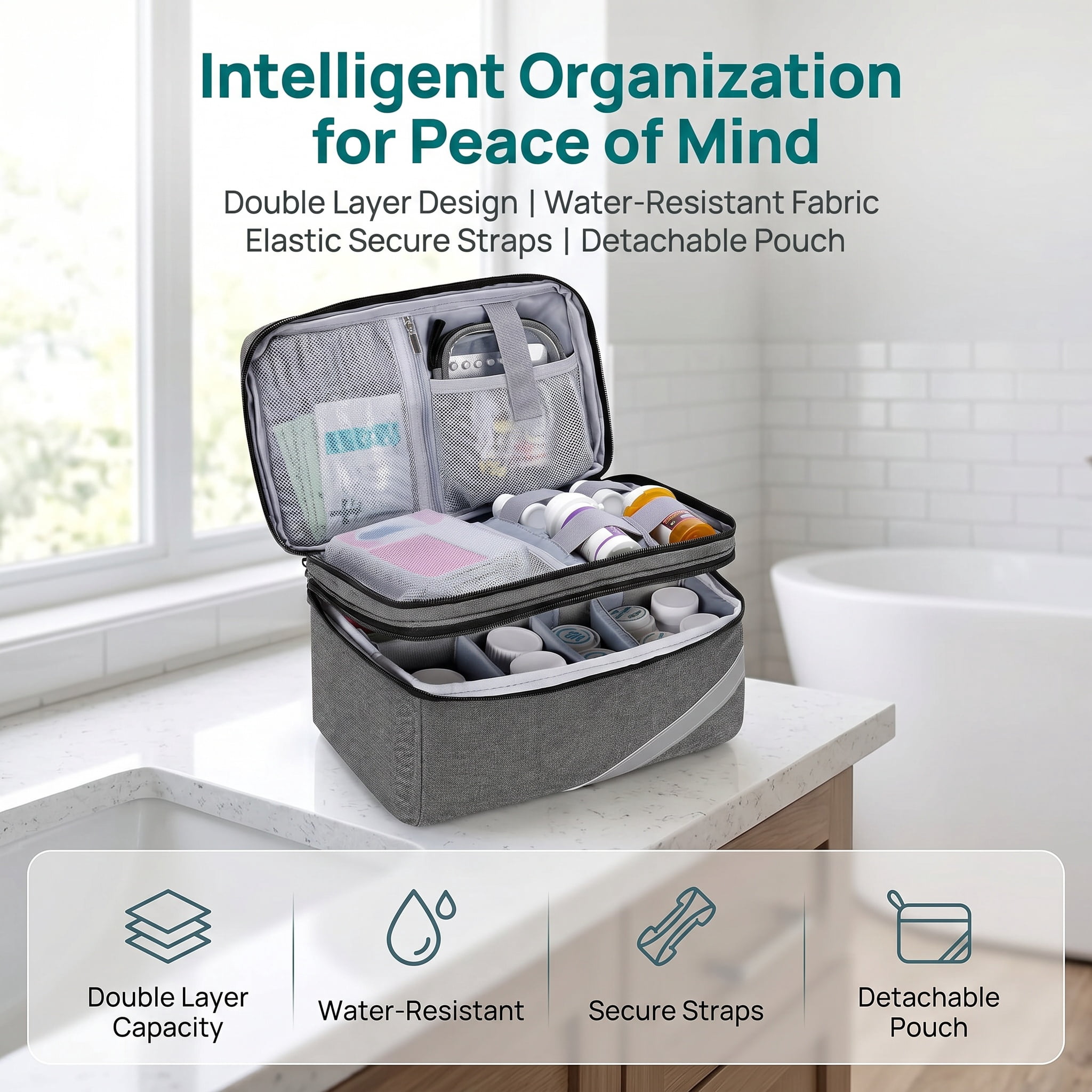 TGCUR Travel Size Pill Bottle Organizer & Medicine Storage Bag with Portable Pouch for Emergency Medication