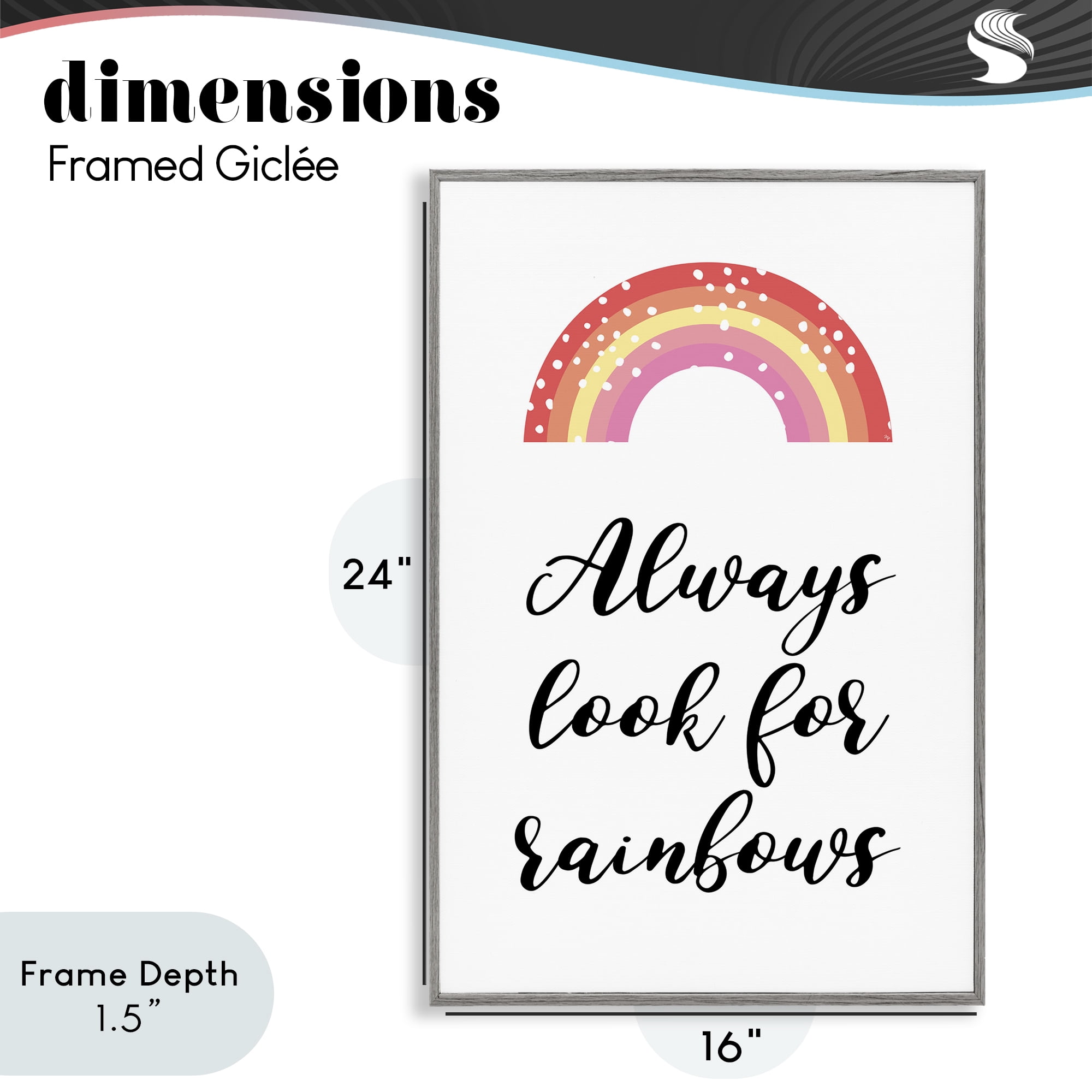 Stupell Industries Always Look For Rainbows Gray Framed Giclee Art, design by Martina Pavlova