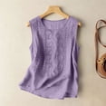 thumbnail image 3 of Womens Tops Sleeveless Cotton Linen Lightweight Summer Tanks,Purple,Size L, 3 of 7