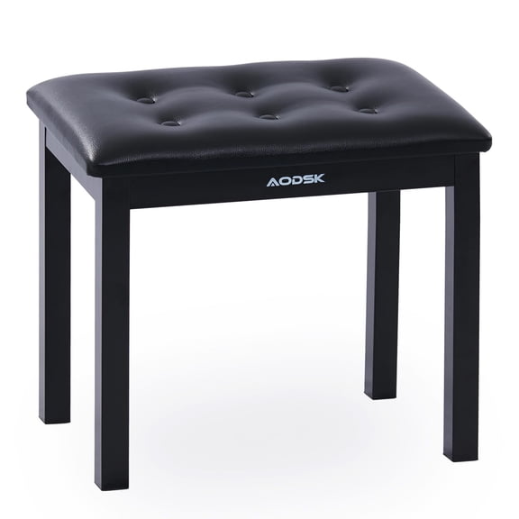 AODSK Piano Bench, PU Leather Padded Keyboard Stool, Sturdy Iron Leg Comfortable Piano Chair, 17.72×11.61×19.49 Inch, Black