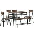 thumbnail image 4 of Zimtown 6-Piece Modern Dining Set for Home, Kitchen, Dining Room Table Set with Storage Racks, Rectangular Table, Bench, 4 Chairs, Steel Frame, Smoked Oak Color, 4 of 8