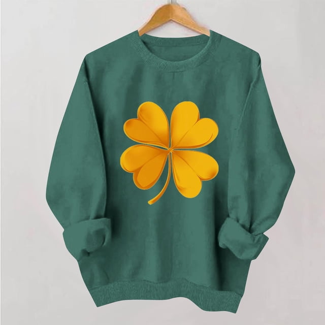 TaTaai Women St Patrick's Day Printed Casual Long Sleeve Crew Neck Sweatshirt No Hood Ladies Spring Festival Street Wear Soft Warm Machine Washable No Fading Top Gift