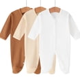 thumbnail image 2 of Fengactive Infant Baby Boys Girls 3 PCS Spring Summer Ribbed Footed Jumpsuit V Neck Full Snap Long Sleeve Soft Stretchy Newborn Sleep Romper Set, 2 of 5