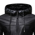 thumbnail image 5 of VSSSJ Men's Casual Leather Jacket with Drawstring Hooded Relaxed Fit Solid Color Long Sleeve Zip Up Youth Coats Leisure Outdoor Windproof Jackets Black XXL, 5 of 5