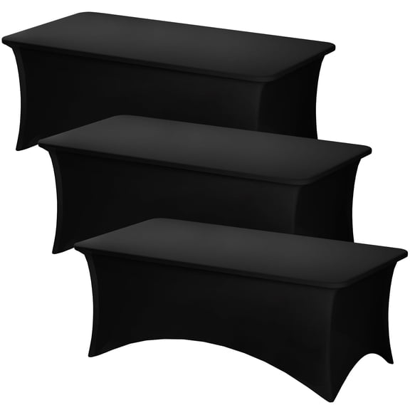 Tomnk woo Fitted Tablecloths for 8ft Tables, 3-Pack Stretch Covers for Events, Banquets, Black Spandex
