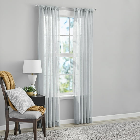 Mainstays Bel Air Sheer Wide Single Curtain Panel, Silver, 50" W x 84" L