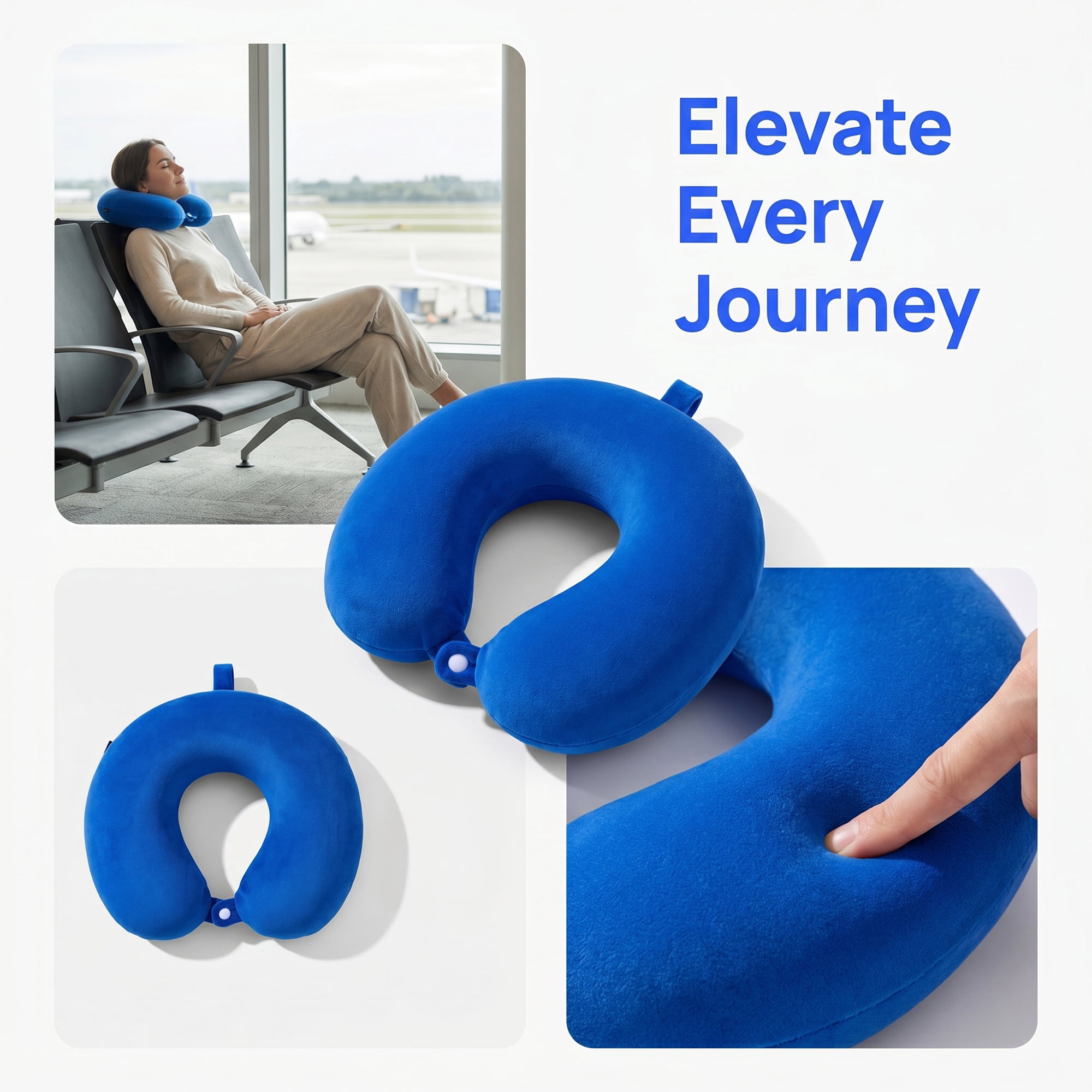 Unique Bargains Memory Foam U Shape Neck Pillow Snap Closure Bright Blue 12"x12"x4"