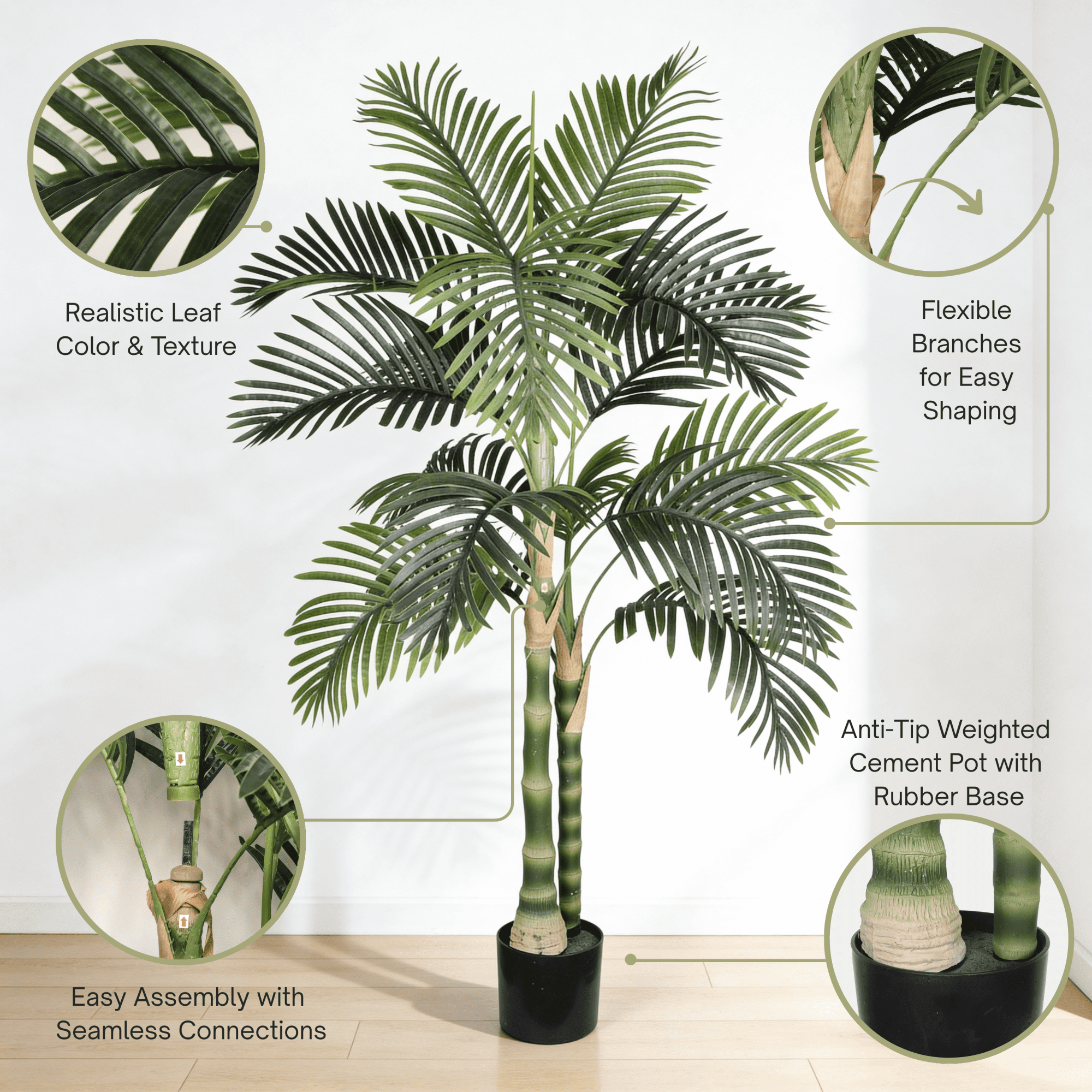 5FT Artificial Golden Cane Palm Tree,Tall Fake Potted Golden Cane Palm Tree,Faux Tree for Home Living Room Decor