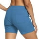 thumbnail image 3 of Pantalones cortos ajustables con cordón en la cintura y bolsillo ajustados de color liso para mujer de verano, 3 of 5