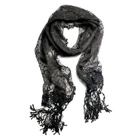 Black Sheer Long Lace Scarf Shawl