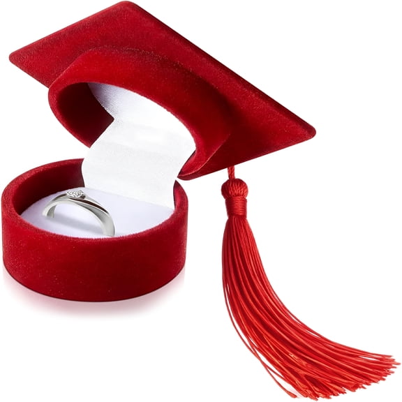 DESIGNICE Graduation Hat Shaped Ring Box 2026 Graduation Gift Box Jewelry Case for Celebration Party Supplies (Red)