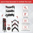 EastVita Portable Folding Service Cart Fold up Rolling Cart 3 Tier Collapsible Push Cart