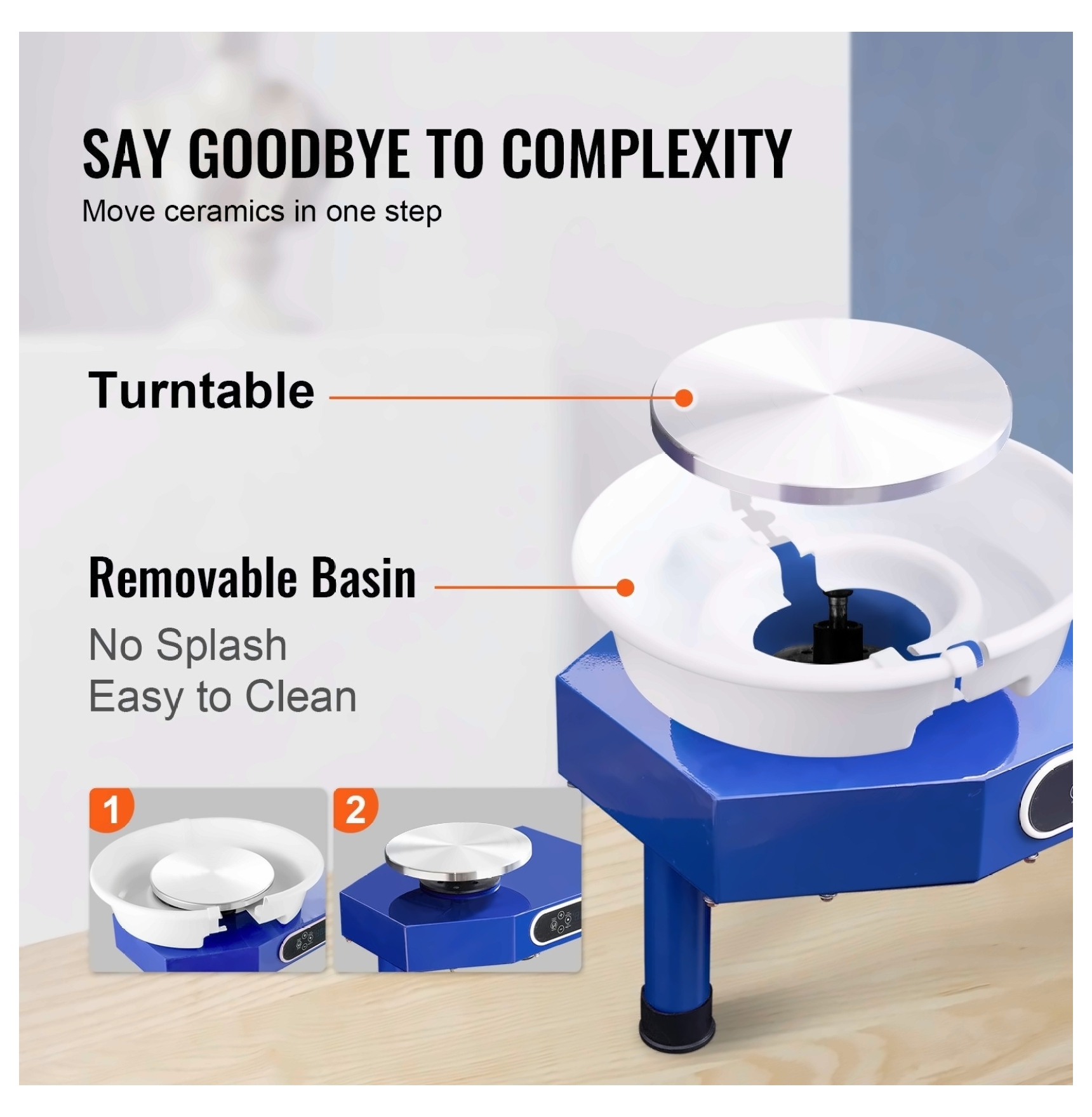 Pottery Wheel 10in, Ceramic Wheel Machine with Tools, 60-300 RPM, Foot Pedal, LCD Display, Detachable Basin, for Clay Sculpting, Arts & Crafts, DIY