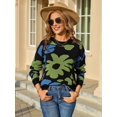 thumbnail image 5 of Flowers Sweater Crewneck Cute Casual Long Sleeve Fall Winter Knitted Pullover Tops Black S, 5 of 9
