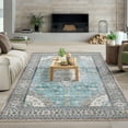 thumbnail image 2 of Hasoo Vintage Washable Rug Persian Tribal Area Rug for Living Room Oriental Floral Distressed Carpet for Bedroom Soft Low Pile Rug, 9' x 12' Blue, 2 of 6
