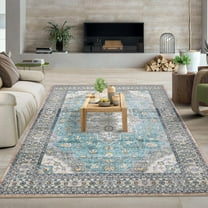 CAROMIO Vintage Washable Area Rug for Living Room Oriental Floral Distressed Carpet for Bedroom Low Pile Rug, 9' x 12' Blue