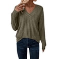 thumbnail image 6 of Lenpel Long Sleeve Shirts for Women Soft Ribbed Knit V Neck Casual Basic Tunic Tops Trendy Fall Blouses, 6 of 6