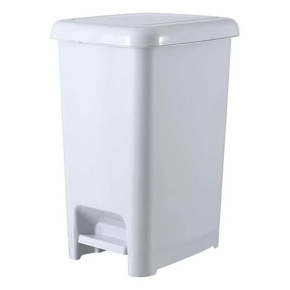 Superio Slim Step On Pedal Plastic Trash Can, Waste Bin - 10 Qt, White Smoke