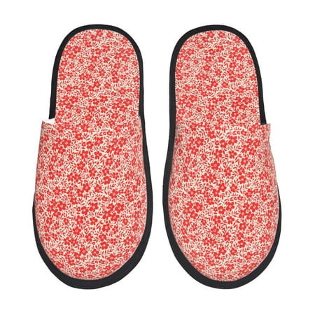 Balery Red Pretty Flowers Slient Indoor Furry Fleece Comfort House Shoes Soft Non-Slip Home Shoes Cotton slippers House Slippers-- Large