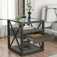 thumbnail image 6 of Tcbosik 3-Tier Sofa Side Table, Small End Table with Drawer and Shelf, Nightstand for Closet, Bedroom, Living Room, Rustic Wood Color, 6 of 10