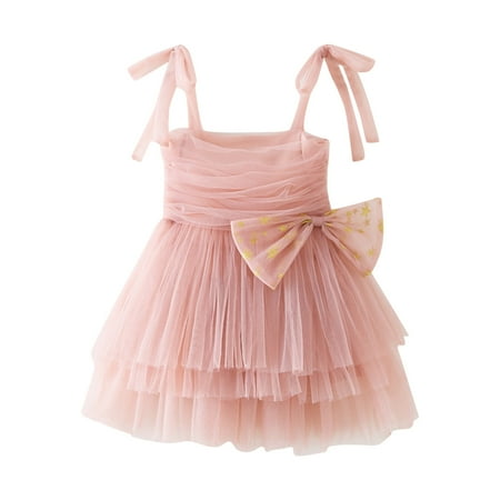 

Icvfdpl Toddler Kids Baby Dress Sleeveless Solid Color Crew Neck Tulle Bowknot Suspenders Princess Clothes Simple Cozy Sundress Dresses