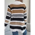thumbnail image 5 of Women'S Color Block Striped Cardigan Sweater Casual Fall Winter Open Front Knit Cardigan Sweaters with Pockets Khaki L, 5 of 8