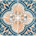 thumbnail image 1 of Metal Light Switch Plate Cover Peach Blue Floral Tile Pattern TIL023, 1 of 13