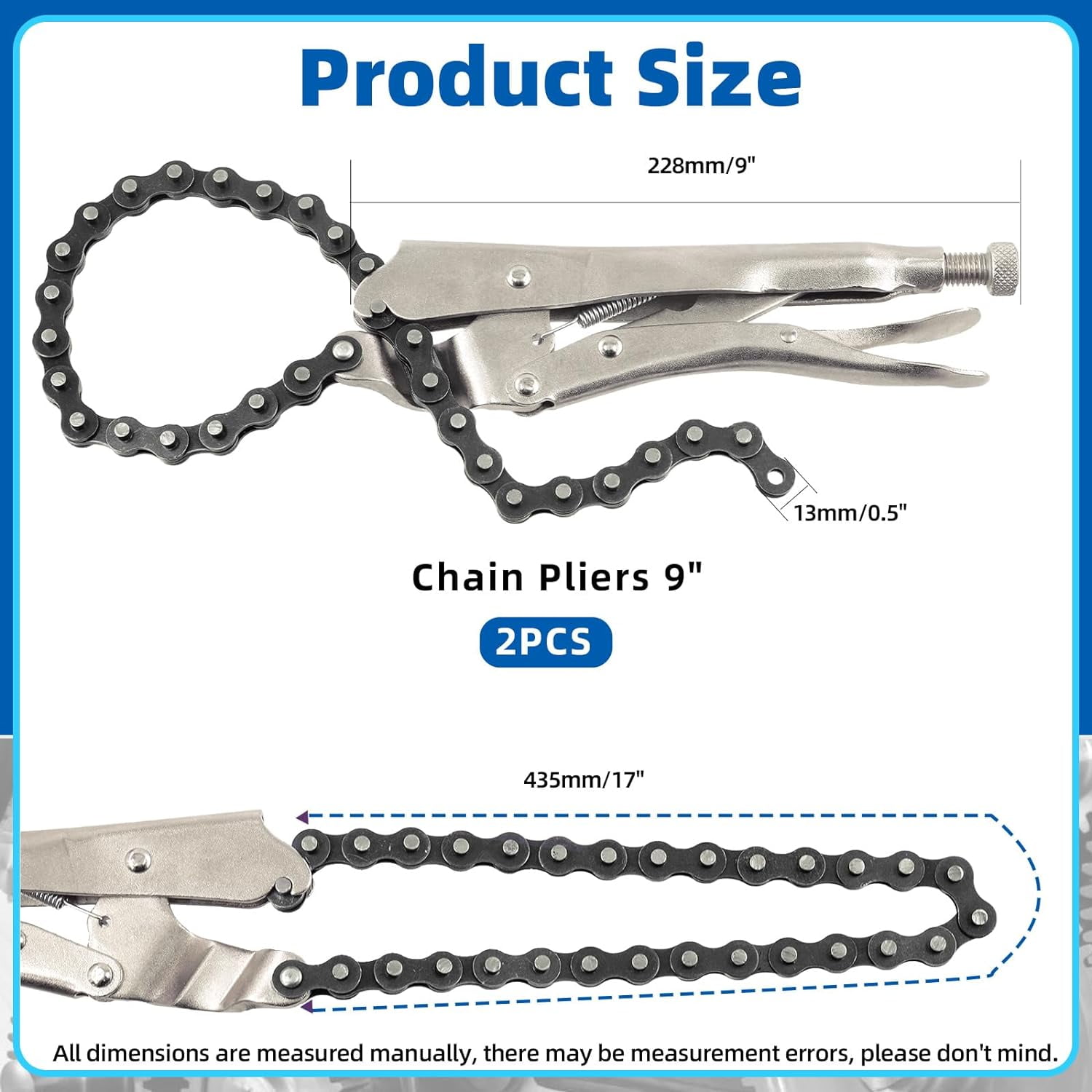 2 Pcs 9" Locking Chain Clamp with 20" Chain, Heavy-Duty Chain Vise Wrench Chain Clamp Locking Pliers with Steel Jaw and Quick Release Trigger, Easy Locking for Any Shaped Objects