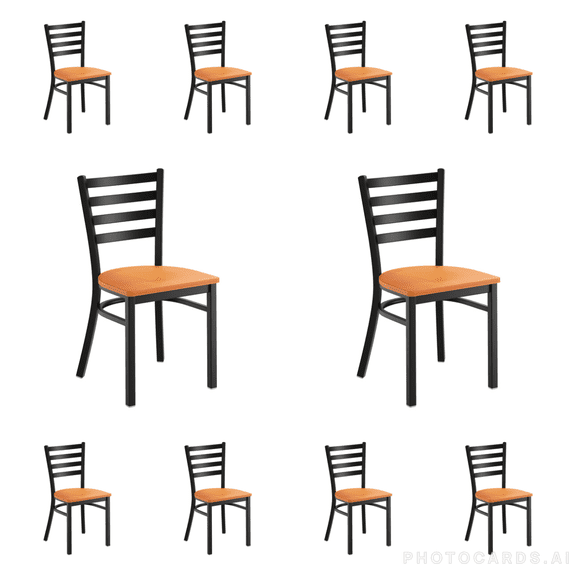(10 PACK) Black Ladder Back Metal Restaurant Chair with Cherry Wood Seat - Commercial Quality Metal Restaurant Chair