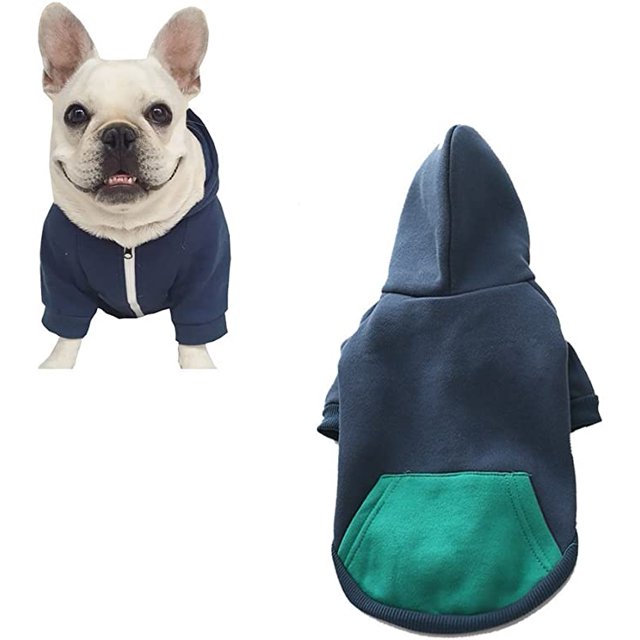 1 pieza de cremallera para mascotas, disfraz para perros y gatos, ropa bonita, ropa caliente para mascotas, Sudadera con capucha, Bulldog inglés, Pug azul (s sm m l xl 2xl)