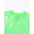 thumbnail image 5 of RUNQHUI Kids Girls Boys Shiny Metallic Short Sleeve Shirt T-shirt Sparkly Jazz Hip Hop Dance Top Fluorescent Green 180, 5 of 7